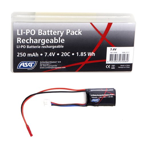 ASG 7.4V 250mAh 20C LiPO Compact Battery 