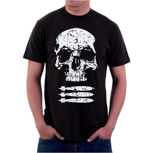 Black Ink Skull and Bombs Military T-Shirt