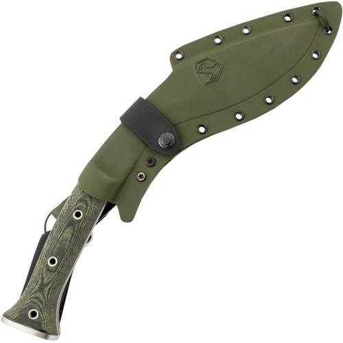 K-Tact Fixed Blade Kukri in army green, a formidable tool for tactical situations 