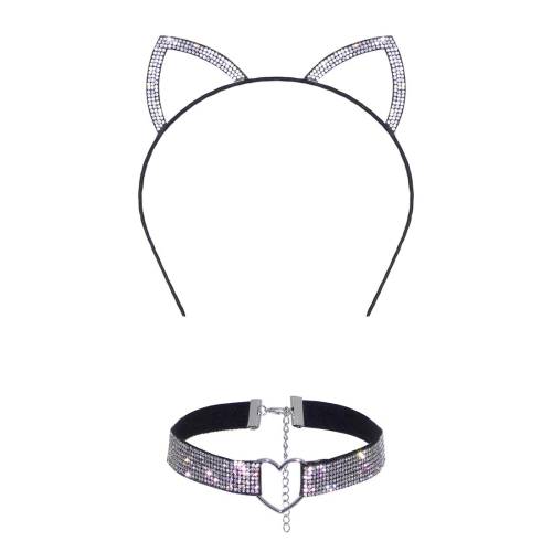 Charming Rhinestone Cat Ear Headband and Choker