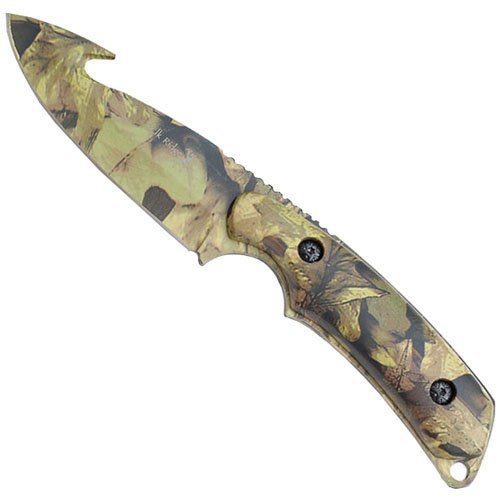 Elk Ridge 116 Camo Coated Gut Hook Blade Fixed Knife 