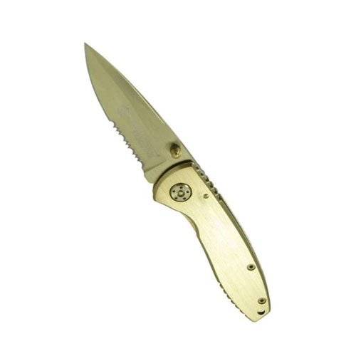 S&W Exec Gold Teflon coated Serrated Drop Point blade/Gold Stainless handle
