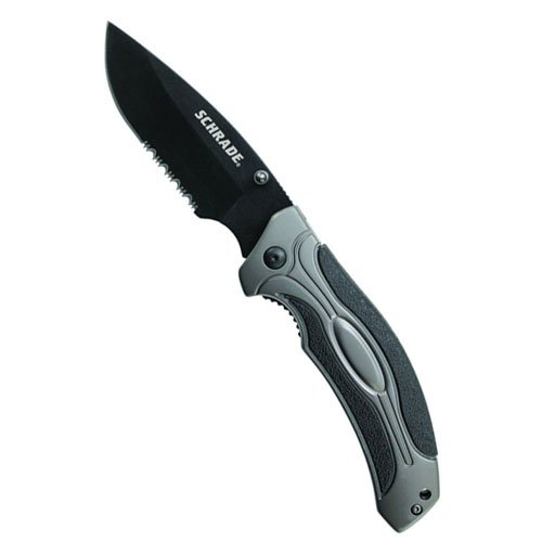 Schrade Liner Lock Black 9Cr14mov High Carbon 40 Percent Serrated Stainless Steel Blade
