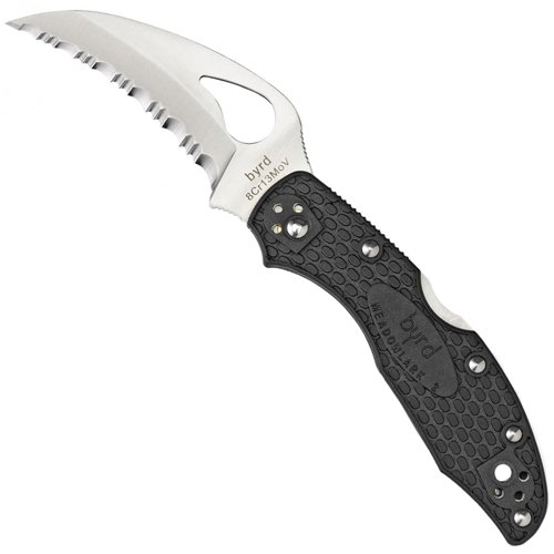 Byrd Hawkbill Serrated Edge Blade Folding Knife - Black