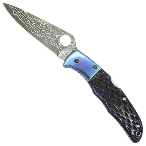 Spyderco Endura4 Damascus Blue Jigged Bone Plain Edge Folding Knife