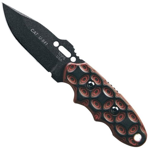 TOPS CAT Red and Black G-10 Handle Fixed Knife