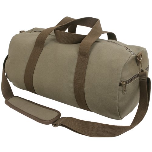 Ultra Force Two-Tone Canvas Shoulder Duffle Bag - Vintage Olive with Brown Straps
