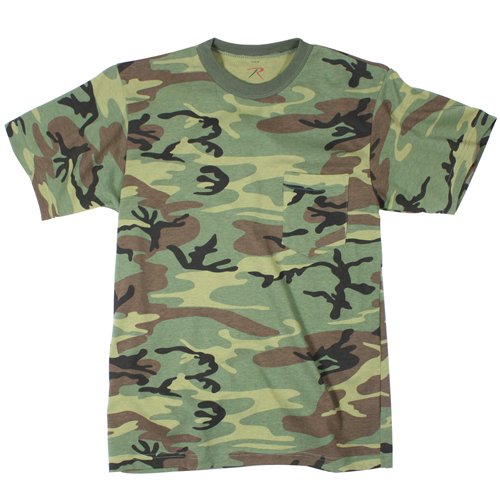 Mens Woodland Camo T-Shirt with Pocket