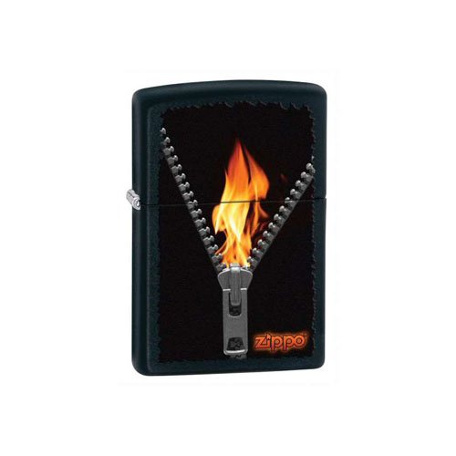 Zippo Zipper And Flame Logo Black Matte Lighter