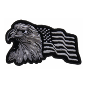 Eagle With Waving Flag Black Silver Patriotic Iron BW Patch