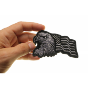 Eagle With Waving Flag Black Silver Patriotic Iron BW Patch