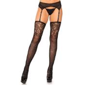 Rhinestone Fishnet Design Stockings w/ Jacquard Lace Top 