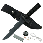 CK-086 Metal Handle Fixed Blade Survival Knife w/ Leather Sheath