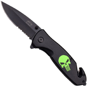 Master USA Green Skull Logo Half Serrated Knife
