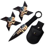 Throwing Knife & 2 Throwing Stars American Skull Set