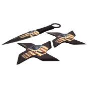 Throwing Knife & 2 Throwing Stars American Skull Set